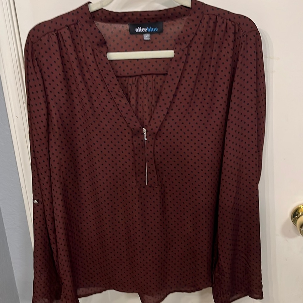 Burgundy long sleeve Business Casual Blouse